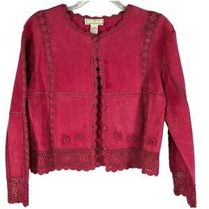 SMH Boutique‎ Red Leather Crocheted Holiday BohoTop Size Medium (M)